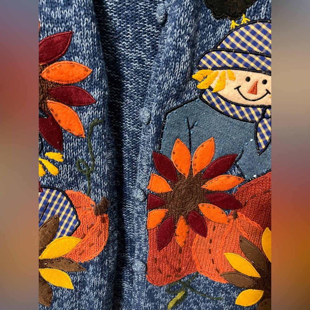 Vintage Bobbie Brooks  Pumpkin Patch Fall Scarecrow Sweater Vest Woman M - Picture 6 of 8